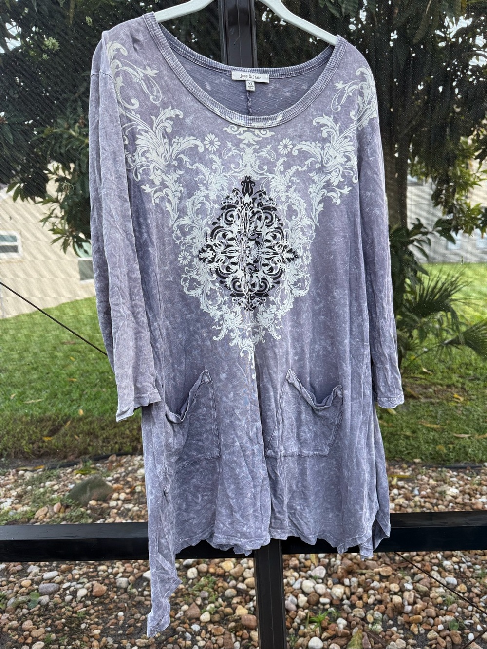 Jess & Jane Blue Mineral Wash Rhinestone Tunic Top XL NWOT